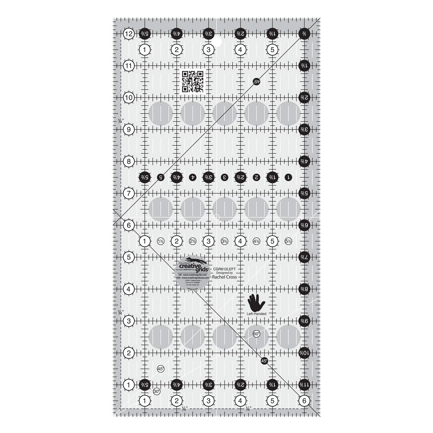 Creative Grids - Left Handed Quilt Ruler - 6-1/2in x 12-1/2in