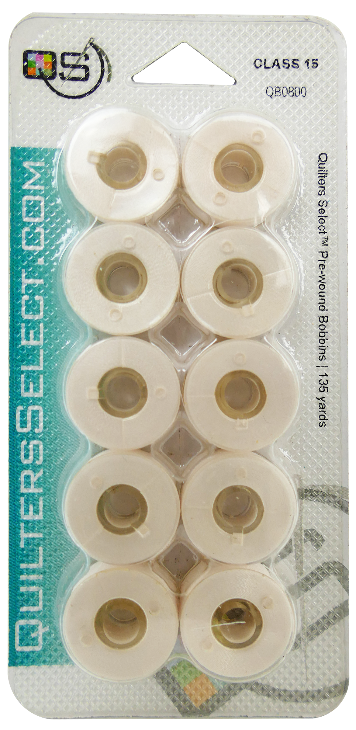 Quilters Select 80wt Para Cotton Poly Bobbins 0800 Pure White  10 Class 15 Bobbins