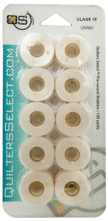 Quilters Select 80wt Para Cotton Poly Bobbins 0800 Pure White  10 Class 15 Bobbins