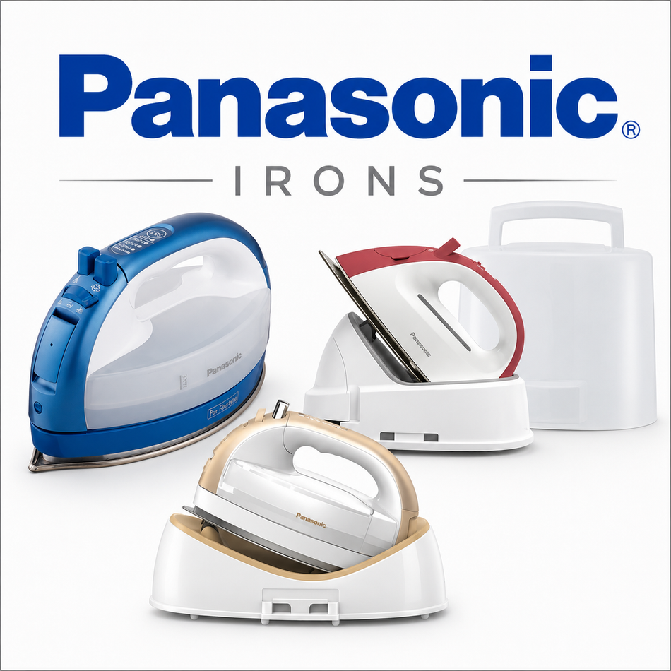 Cordless and corded Panasonic irons built for quilters — 360° double-tipped soleplates, ceramic and stainless plates, and compact travel models.