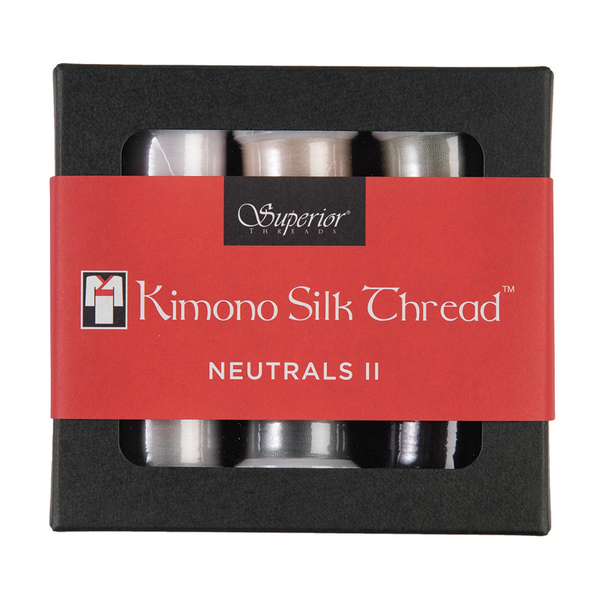 Packaging of Kimono Silk Thread Neutrals II with red label and black border