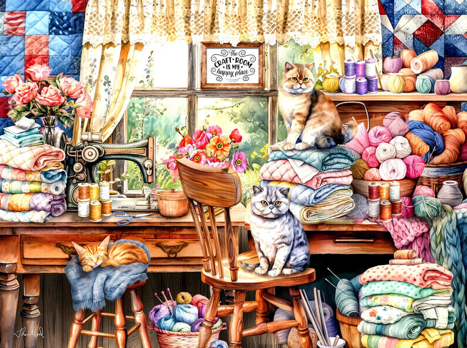 NEW! Kittens Sewing Room 1000pc Jigsaw Puzzle