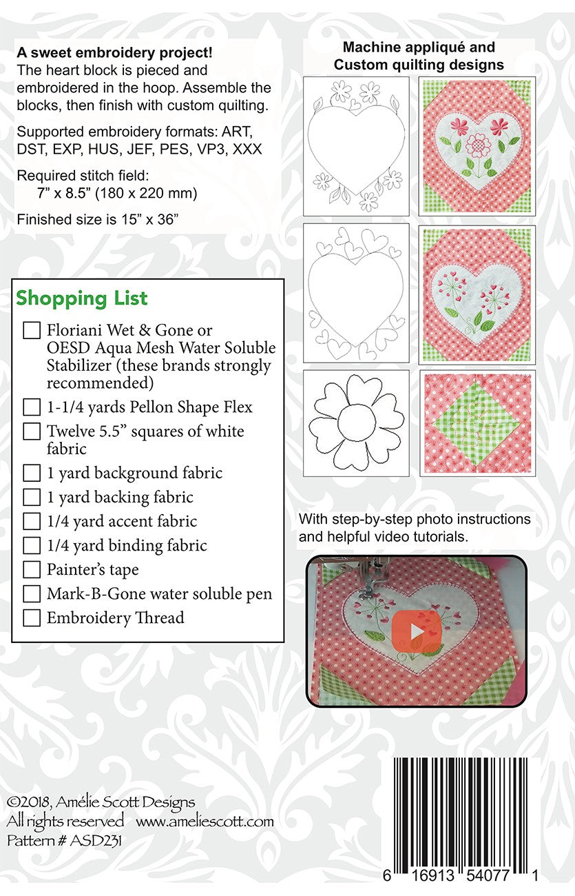 Country Hearts Runner Machine Embroidery Pattern