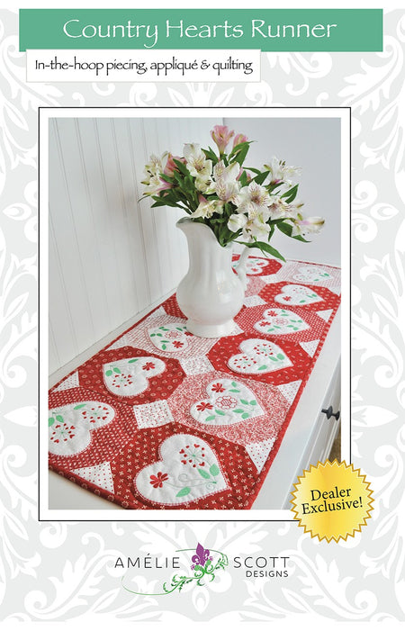 Country Hearts Runner Machine Embroidery Pattern