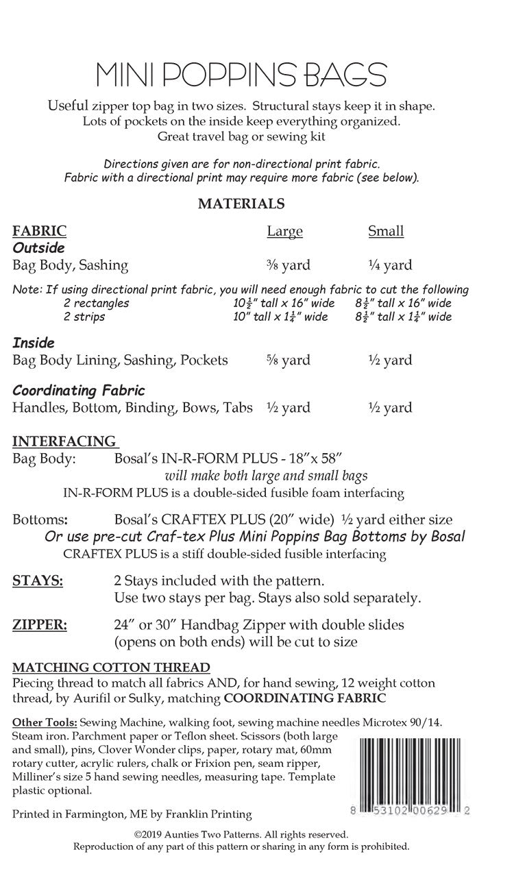 Mini Poppins Bags Pattern