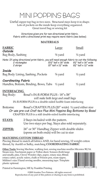 Mini Poppins Bags Pattern