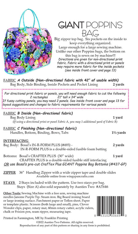 Giant Poppins Bag Pattern