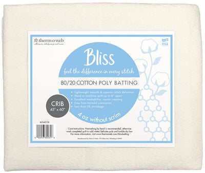 Bliss Quilt Batting 80/20 Cotton Poly Crib 45in x 60in