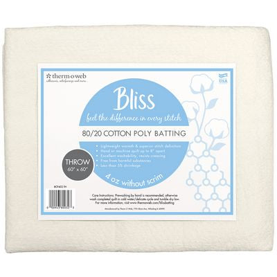 Bliss Quilt Batting 80/20 Cotton Poly Throw 60in x 60in