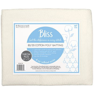 Bliss Quilt Batting 80/20 Cotton Poly Throw Plus 60in x 72in