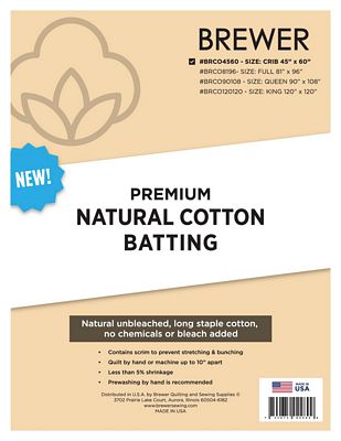 Brewer Premium Natural Cotton Batting Crib 45in x 60in