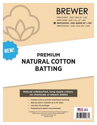 Brewer Premium Natural Cotton Batting Queen 90in x 108in