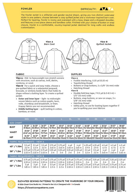 FOWLER Barn Coat + Quilted Jacket Pattern