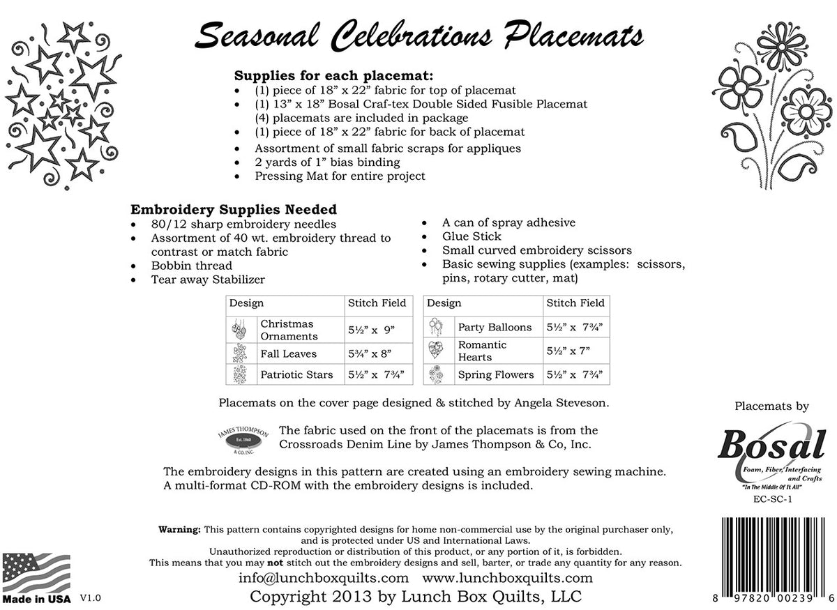 Seasonal Celebrations Placemat w/ four Craf-Tex