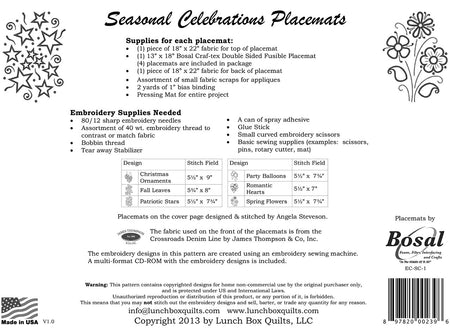 Seasonal Celebrations Placemat w/ four Craf-Tex