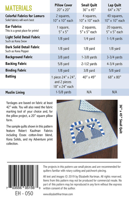 Lana Lemur Quilt Pattern