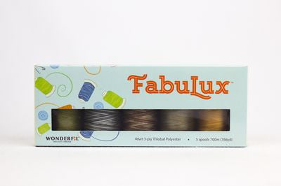 Wonderfil FabuLux 40wt trilobal polyester 5-spool pack, Neutrals collection