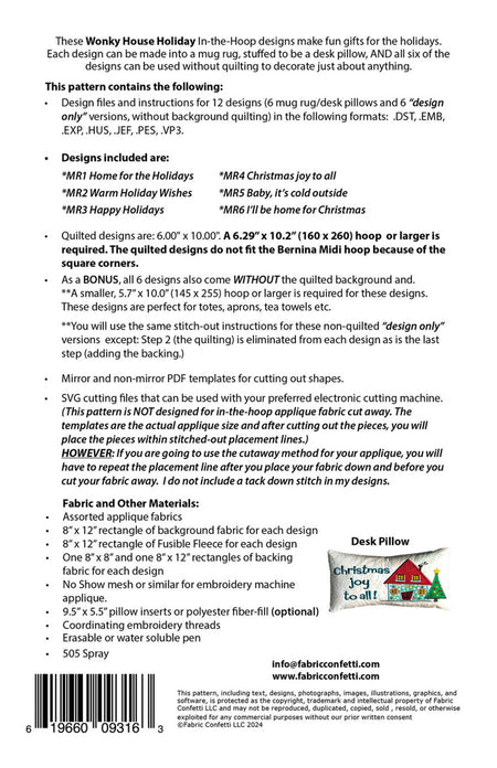 Wonky House Holiday Mug Rug and Pillow Designs