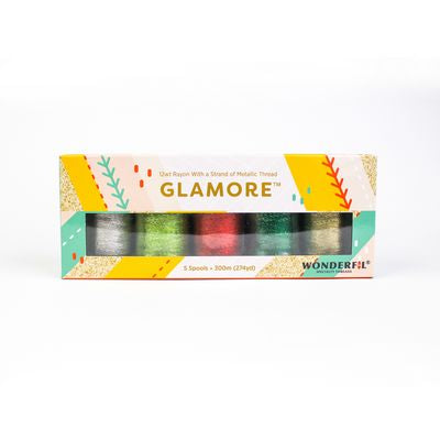 Wonderfil GlaMore 12wt rayon metallic 5-spool thread pack, Fun Christmas collection