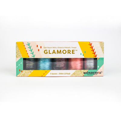 Wonderfil GlaMore 12wt rayon metallic 5-spool thread pack, Play Time collection