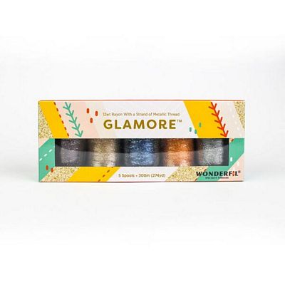 Wonderfil GlaMore 12wt rayon metallic 5-spool thread pack, Simply Elegant collection