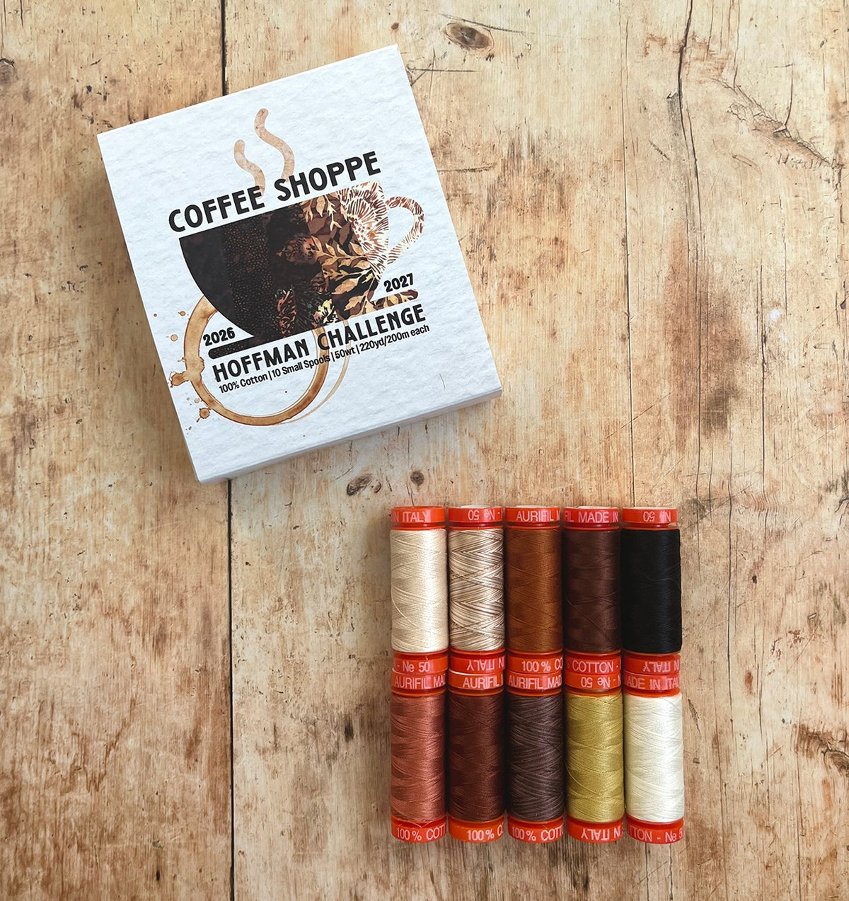 Coffee Shoppe by Hoffman California Fabrics — Aurifil 50wt Thread Set, 10 Spools