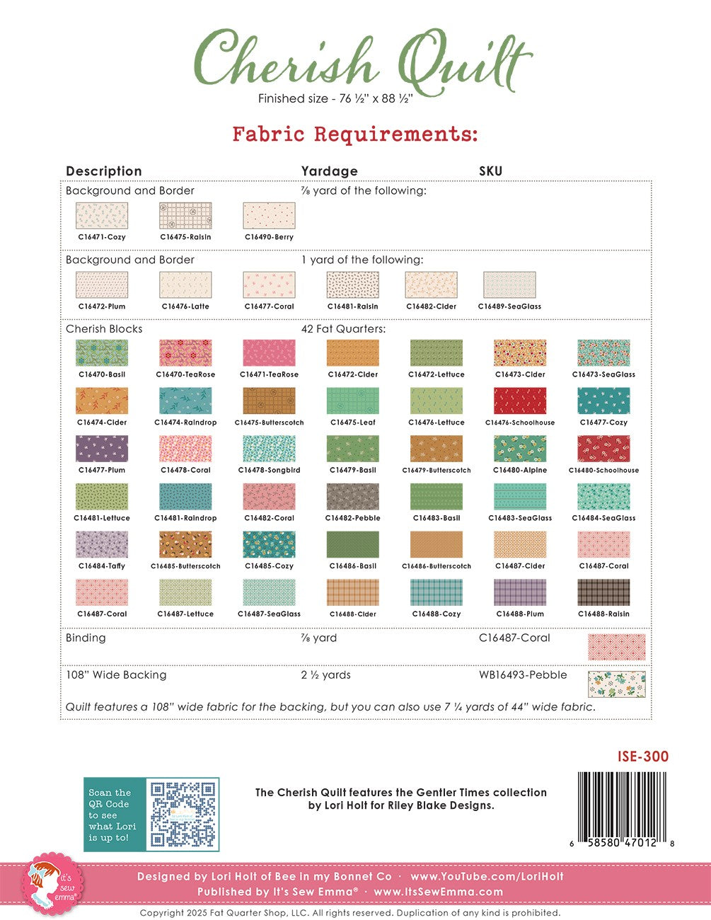 Cherish Quilt Pattern by Lori Holt of Bee