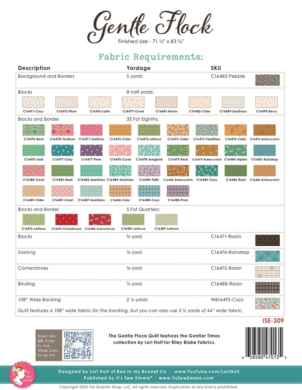 Gentle Flock Quilt Pattern by Lori Holt of Bee