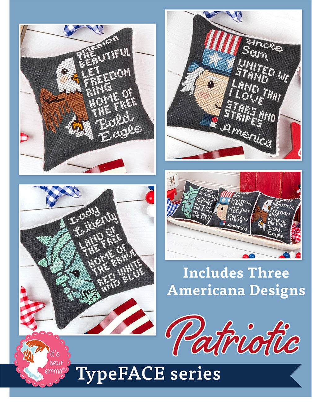 Patriotic TypeFACE Cross Stitch Pattern