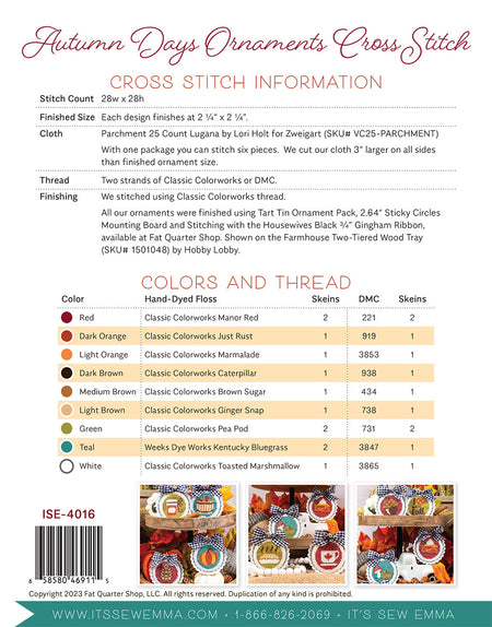 Autumn Day Ornaments Cross Sttich Pattern