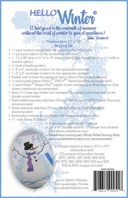 Hello Winter Wall Hanging Machine Embroidery Des