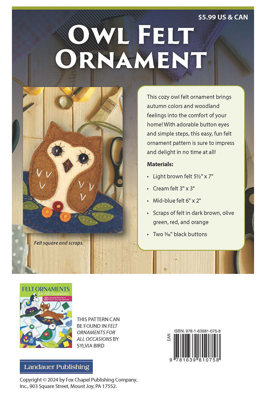 Owl Felt Ornament Pattern Pack
