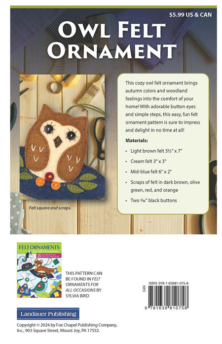 Owl Felt Ornament Pattern Pack