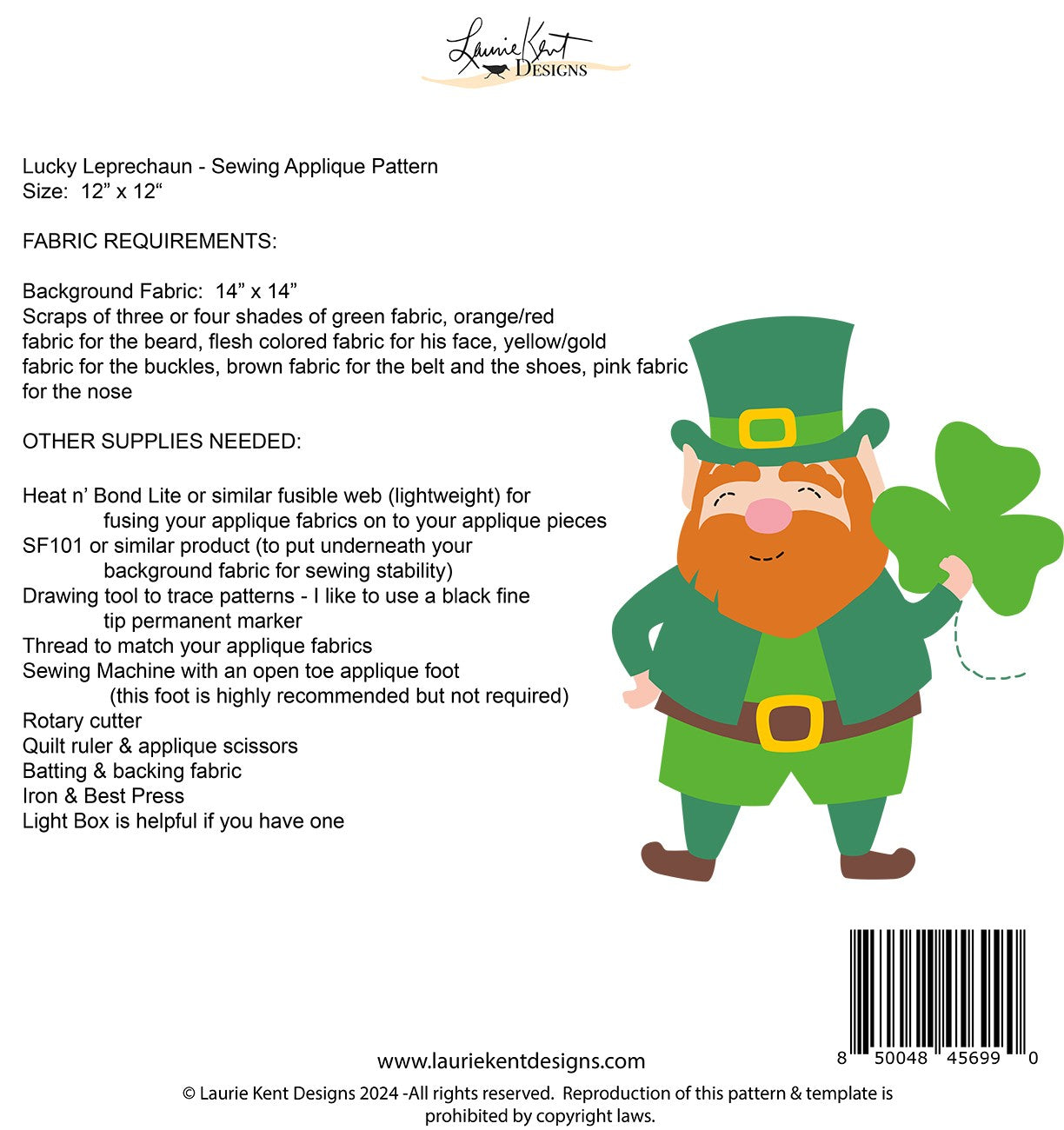 Lucky Leprechaun - Sewing Applique Pattern
