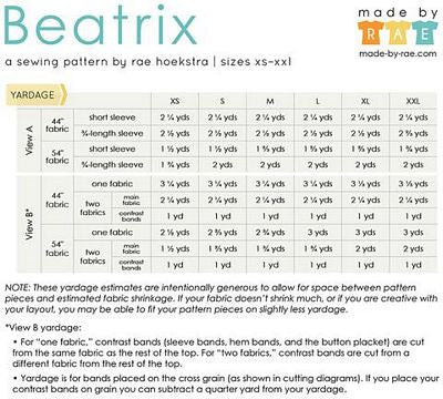 Beatrix Top, 6 sizes XS-XL