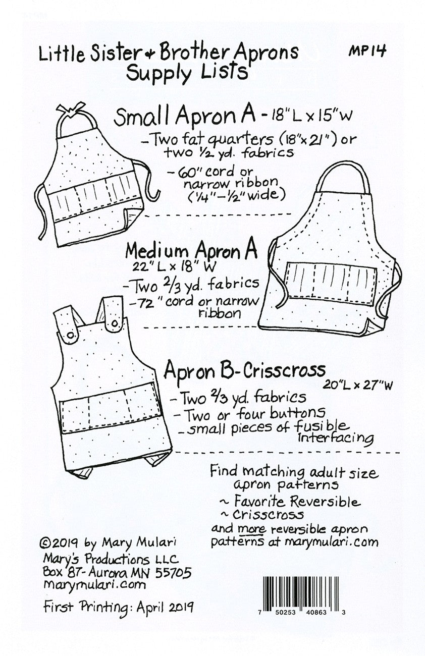 Little Sister and Brother Aprons Pattern