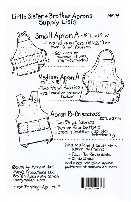 Little Sister and Brother Aprons Pattern