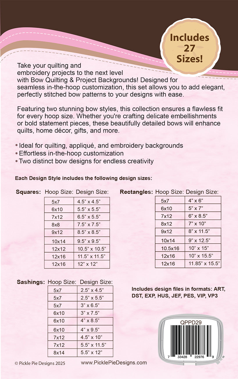 Bow Quilt Motifs & Project Backgrounds Machine Emb