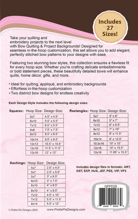 Bow Quilt Motifs & Project Backgrounds Machine Emb