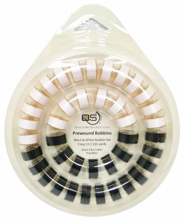Quilters Select 80wt Para-Cotton-Poly 40 Black and White Bobbin Set With Ring