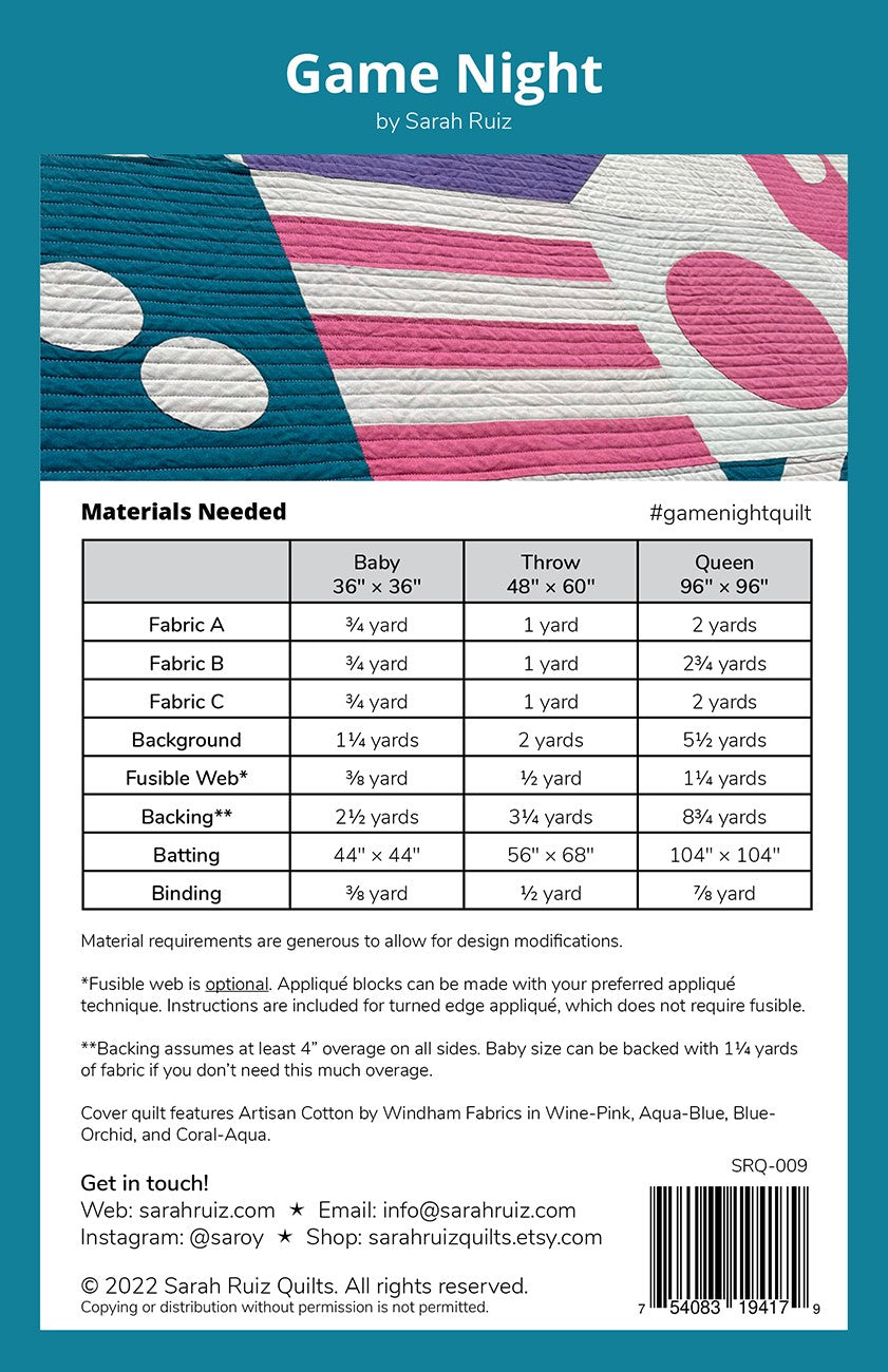 Game Night Quilt Pattern