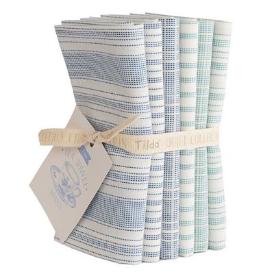 Tilda Woven Tea Towel Fat Quarter Bundle Blue Teal
