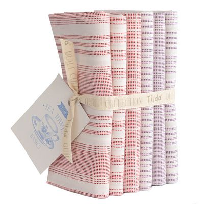 Tilda Woven Tea Towel Fat Quarter Bundle Red Plum