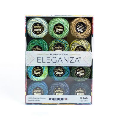 WonderFil Eleganza 8wt variegated perle cotton 12-ball pack, Meadow colorway