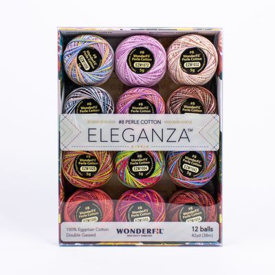 WonderFil Eleganza 8wt variegated perle cotton 12-ball pack, Passion colorway