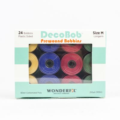 Wonderfil DecoBob 80wt pre-wound bobbins, Size M, Christmas assortment, 24 bobbins