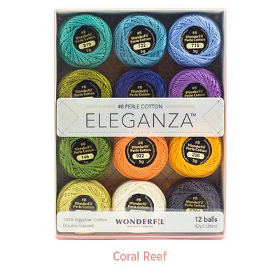WonderFil Eleganza 8wt perle cotton 12-ball pack, Coral Reef colorway