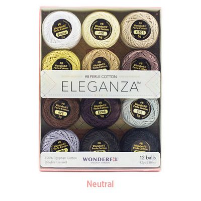WonderFil Eleganza 8wt perle cotton 12-ball pack, Neutral colorway