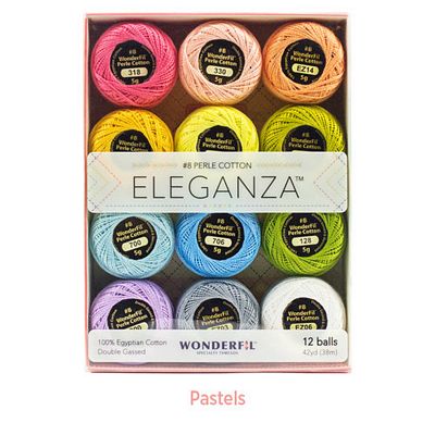 WonderFil Eleganza 8wt perle cotton 12-ball pack, Pastels colorway