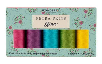 Wonderfil Petra Prins Efina 60wt cotton thread pack, Spring collection, 5 spools